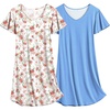 image:imageEkouaer 2 Pack Womens Nightgown Short Sleeve Nightshirts Comfy Soft Pajama Sleep DressBluewhite Floral Print