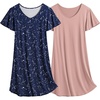 image:imageEkouaer 2 Pack Womens Nightgown Short Sleeve Nightshirts Comfy Soft Pajama Sleep DressPinkstar Print