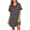 image:imageEkouaer Womens Nightgown Short Sleeve Sleepshirt V Neck Sleepdress Casual Nightshirt Sleepwear Loungewear SXXXLDark Grey2