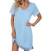 image:imageEkouaer Womens Nightgowns for Women Short Sleeves V Neck Sleepwear Plus Size Sleepshirt Short Nightshirt Tshirts Dress SXXLLight Blue