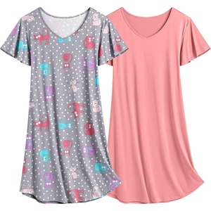 image:imageEkouaer 2 Pack Womens Nightgown Short Sleeve Nightshirts Comfy Soft Pajama Sleep DressAnimal  Pink Print