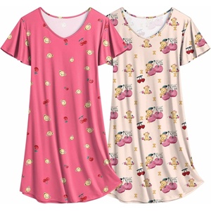 image:imageEkouaer 2 Pack Womens Nightgown Short Sleeve Nightshirts Comfy Soft Pajama Sleep DressApricot Cherry Teddypink Cherry