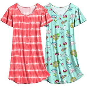 image:imageEkouaer 2 Pack Womens Nightgown Short Sleeve Nightshirts Comfy Soft Pajama Sleep DressBeach  Orange Wave