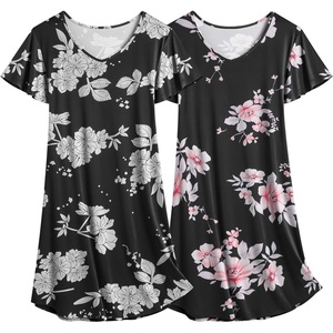 image:imageEkouaer 2 Pack Womens Nightgown Short Sleeve Nightshirts Comfy Soft Pajama Sleep DressBlack Flowerpink Flower
