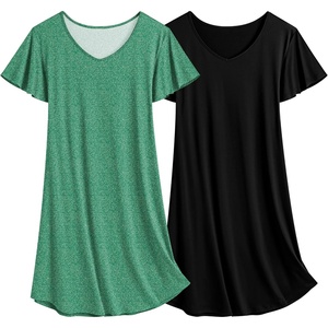 image:imageEkouaer 2 Pack Womens Nightgown Short Sleeve Nightshirts Comfy Soft Pajama Sleep DressBlack Green