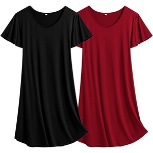 image:imageEkouaer 2 Pack Womens Nightgown Short Sleeve Nightshirts Comfy Soft Pajama Sleep DressBlackwine Red