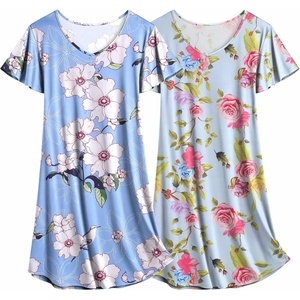 image:imageEkouaer 2 Pack Womens Nightgown Short Sleeve Nightshirts Comfy Soft Pajama Sleep DressBlue Flowerpink Flower