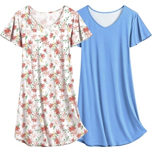 image:imageEkouaer 2 Pack Womens Nightgown Short Sleeve Nightshirts Comfy Soft Pajama Sleep DressBluewhite Floral Print