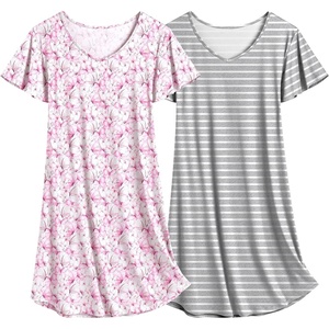 image:imageEkouaer 2 Pack Womens Nightgown Short Sleeve Nightshirts Comfy Soft Pajama Sleep DressButterfly  Stripe