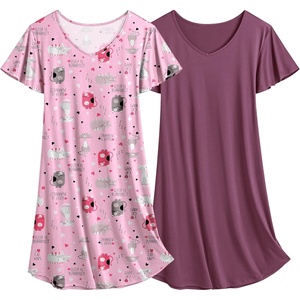 image:imageEkouaer 2 Pack Womens Nightgown Short Sleeve Nightshirts Comfy Soft Pajama Sleep DressCat  Purple