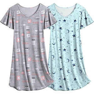 image:imageEkouaer 2 Pack Womens Nightgown Short Sleeve Nightshirts Comfy Soft Pajama Sleep DressCoffee  Star Print