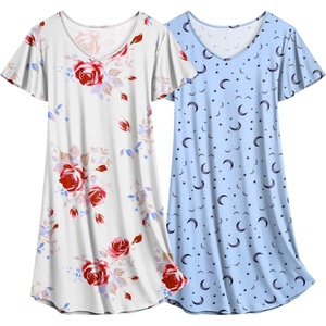 image:imageEkouaer 2 Pack Womens Nightgown Short Sleeve Nightshirts Comfy Soft Pajama Sleep DressFlowerblue Star