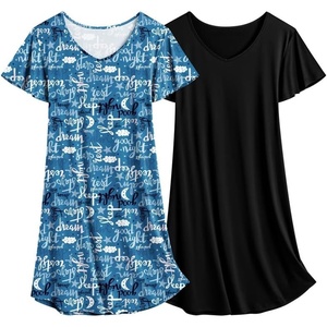 image:imageEkouaer 2 Pack Womens Nightgown Short Sleeve Nightshirts Comfy Soft Pajama Sleep DressLetter Print  Black