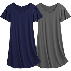 image:imageEkouaer 2 Pack Womens Nightgown Short Sleeve Nightshirts Comfy Soft Pajama Sleep DressNavygrey