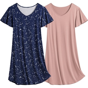 image:imageEkouaer 2 Pack Womens Nightgown Short Sleeve Nightshirts Comfy Soft Pajama Sleep DressPinkstar Print