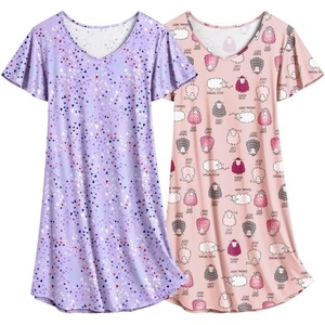 image:imageEkouaer 2 Pack Womens Nightgown Short Sleeve Nightshirts Comfy Soft Pajama Sleep DressStar  Sheep Print