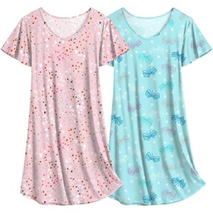 image:imageEkouaer 2 Pack Womens Nightgown Short Sleeve Nightshirts Comfy Soft Pajama Sleep DressStarbutterfly Print