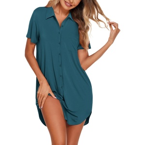 image:imageEkouaer Nightgowns for Women Button Down V Neck Sleepshirt Short Sleeve Nursing Dress SXXLBlue Green