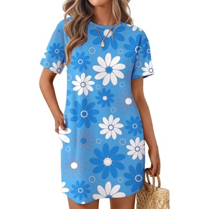 image:imageEkouaer Nightgowns for Women Cotton Sleep Shirts Tshirt Nightshirt Casual Sleepdress Pullover Dress with Pockets S3XLBlue Flower