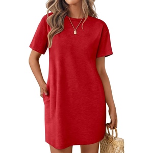 image:imageEkouaer Nightgowns for Women Cotton Sleep Shirts Tshirt Nightshirt Casual Sleepdress Pullover Dress with Pockets S3XLTeal Red