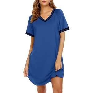image:imageEkouaer Womens Nightgown Short Sleeve Sleepshirt V Neck Sleepdress Casual Nightshirt Sleepwear Loungewear SXXXLBlue