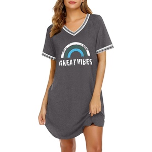 image:imageEkouaer Womens Nightgown Short Sleeve Sleepshirt V Neck Sleepdress Casual Nightshirt Sleepwear Loungewear SXXXLDark Grey