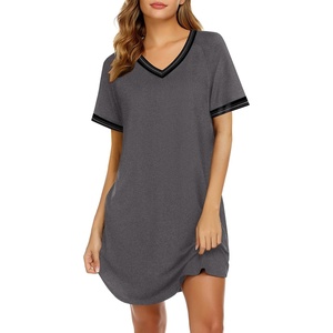 image:imageEkouaer Womens Nightgown Short Sleeve Sleepshirt V Neck Sleepdress Casual Nightshirt Sleepwear Loungewear SXXXLDark Grey2