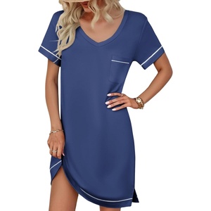 image:imageEkouaer Womens Nightgowns for Women Short Sleeves V Neck Sleepwear Plus Size Sleepshirt Short Nightshirt Tshirts Dress SXXLBlue