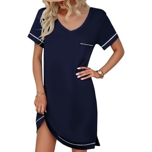 image:imageEkouaer Womens Nightgowns for Women Short Sleeves V Neck Sleepwear Plus Size Sleepshirt Short Nightshirt Tshirts Dress SXXLNavy Blue