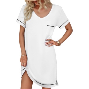 image:imageEkouaer Womens Nightgowns for Women Short Sleeves V Neck Sleepwear Plus Size Sleepshirt Short Nightshirt Tshirts Dress SXXLWhite