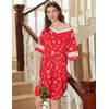 image:imageEkouaer Nightgowns for Women 2 Pack Sleepshirts Short Sleeve Nightshirt V Neck Sleepwear Casual Pajama DressBlackChristmas Red