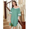 image:imageEkouaer Nightgowns for Women 2 Pack Sleepshirts Short Sleeve Nightshirt V Neck Sleepwear Casual Pajama DressBlackGrey Green