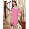 image:imageEkouaer Nightgowns for Women 2 Pack Sleepshirts Short Sleeve Nightshirt V Neck Sleepwear Casual Pajama DressBlackHot Pink