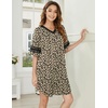 image:imageEkouaer Nightgowns for Women 2 Pack Sleepshirts Short Sleeve Nightshirt V Neck Sleepwear Casual Pajama DressBlackLeopard