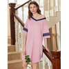 image:imageEkouaer Nightgowns for Women 2 Pack Sleepshirts Short Sleeve Nightshirt V Neck Sleepwear Casual Pajama DressBlackPink