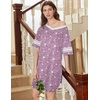 image:imageEkouaer Nightgowns for Women 2 Pack Sleepshirts Short Sleeve Nightshirt V Neck Sleepwear Casual Pajama DressBlackStar Purple