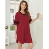 image:imageEkouaer Nightgowns for Women 2 Pack Sleepshirts Short Sleeve Nightshirt V Neck Sleepwear Casual Pajama DressBlackWine Red