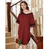 image:imageEkouaer Nightgowns for Women 2 Pack Sleepshirts Short Sleeve Nightshirt V Neck Sleepwear Casual Pajama DressBlackWine Red