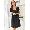 image:imageEkouaer Nightgowns for Women Short Sleeve Moo Moos Ladies House Dress with Pockets Pleated Sleepshirts Soft SleepwearBlack