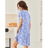 image:imageEkouaer Nightgowns for Women Short Sleeve Moo Moos Ladies House Dress with Pockets Pleated Sleepshirts Soft SleepwearBlue  White Birds