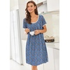 image:imageEkouaer Nightgowns for Women Short Sleeve Moo Moos Ladies House Dress with Pockets Pleated Sleepshirts Soft SleepwearBlue White  Red Florals