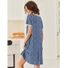 image:imageEkouaer Nightgowns for Women Short Sleeve Moo Moos Ladies House Dress with Pockets Pleated Sleepshirts Soft SleepwearBlue White  Red Florals