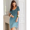 image:imageEkouaer Nightgowns for Women Short Sleeve Moo Moos Ladies House Dress with Pockets Pleated Sleepshirts Soft SleepwearBluegreen Vines