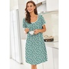 image:imageEkouaer Nightgowns for Women Short Sleeve Moo Moos Ladies House Dress with Pockets Pleated Sleepshirts Soft SleepwearGreen Flower