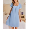image:imageEkouaer Nightgowns for Women Short Sleeve Moo Moos Ladies House Dress with Pockets Pleated Sleepshirts Soft SleepwearLight Blue