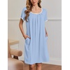 image:imageEkouaer Nightgowns for Women Short Sleeve Moo Moos Ladies House Dress with Pockets Pleated Sleepshirts Soft SleepwearLight Blue