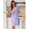 image:imageEkouaer Nightgowns for Women Short Sleeve Moo Moos Ladies House Dress with Pockets Pleated Sleepshirts Soft SleepwearPurple White Florals