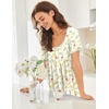 image:imageEkouaer Nightgowns for Women Short Sleeve Moo Moos Ladies House Dress with Pockets Pleated Sleepshirts Soft SleepwearYellow Green Leaves