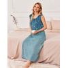 image:imageEkouaer Nightgowns for Women Sleeveless Sleepshirt Long Print House Dress Tank Nightshirt Maxi Casual Dress with PocketsGreen Flower Branches