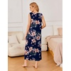 image:imageEkouaer Nightgowns for Women Sleeveless Sleepshirt Long Print House Dress Tank Nightshirt Maxi Casual Dress with PocketsNavy Blue Orange Flower